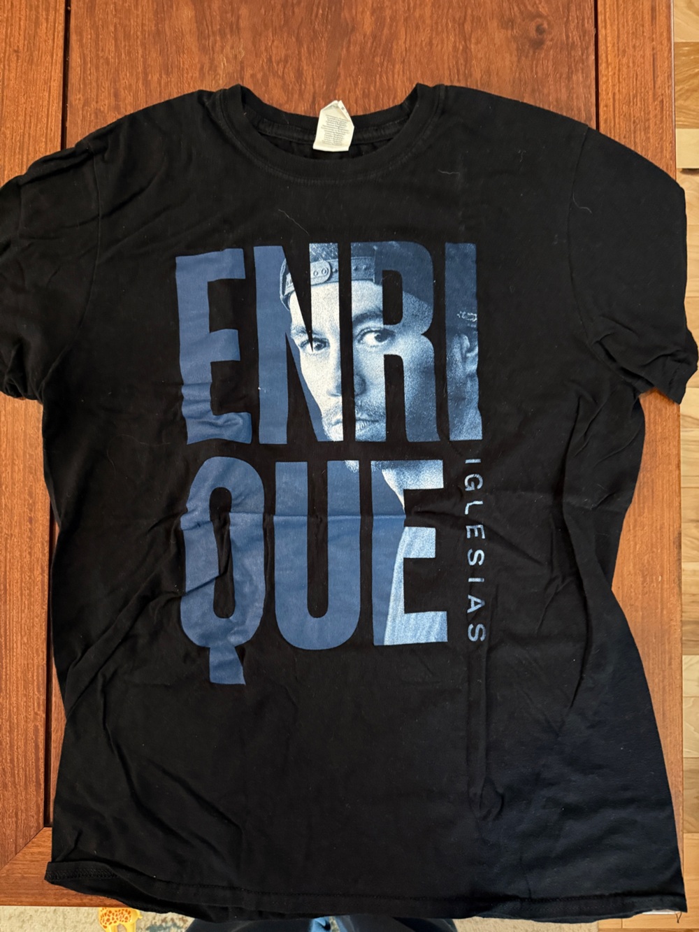 Enrique Iglesias Black Short-Sleeve Graphic Tee with Blue Lettering